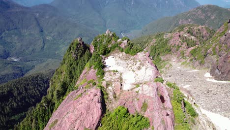 Fly-Aerial-Forward-Mountain-Alpine-Summit---Mackenzie-Range,-Vancouver-Island,-BC,-Canada