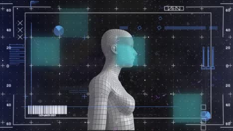 animation of grid with markers and data processing over human body