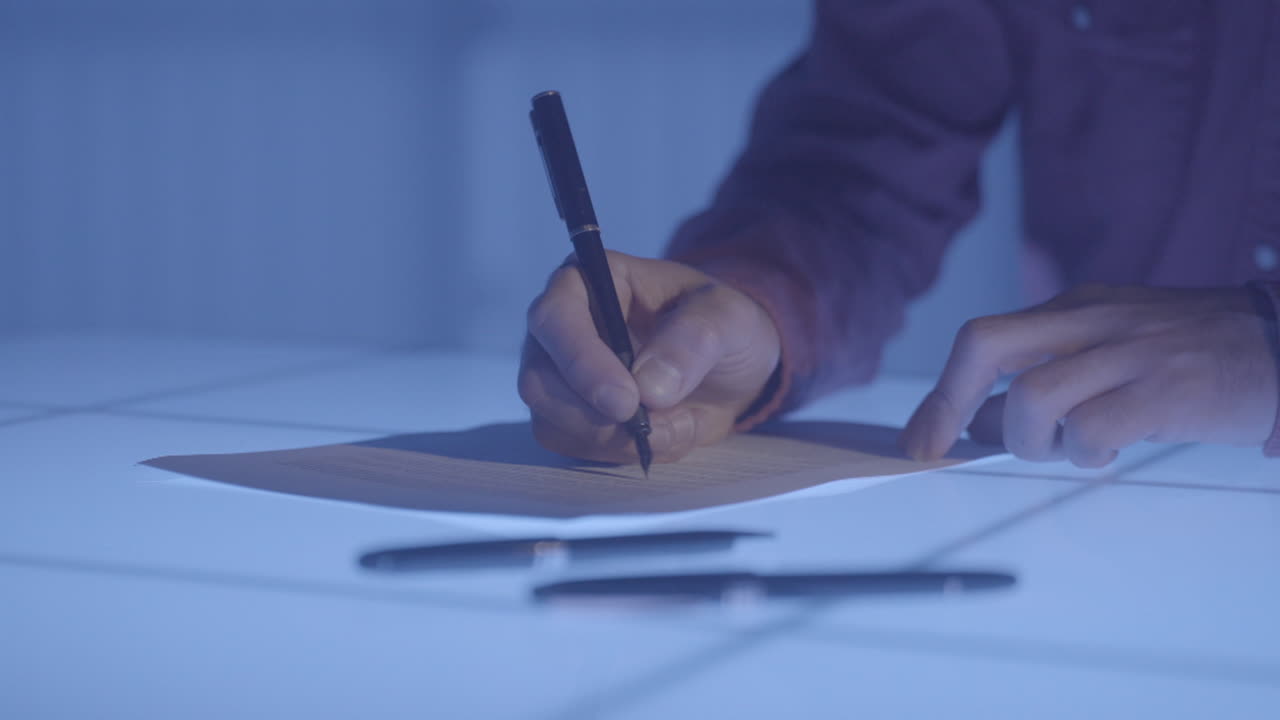 Person writing a letter at a desk