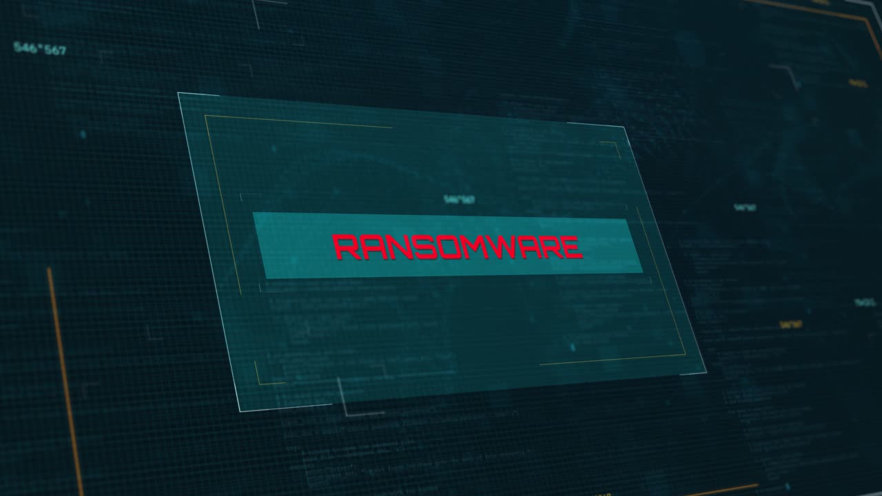Ransomware Warning: Futuristic Loading Screen Animation for Cyber Security with Computer Code Background