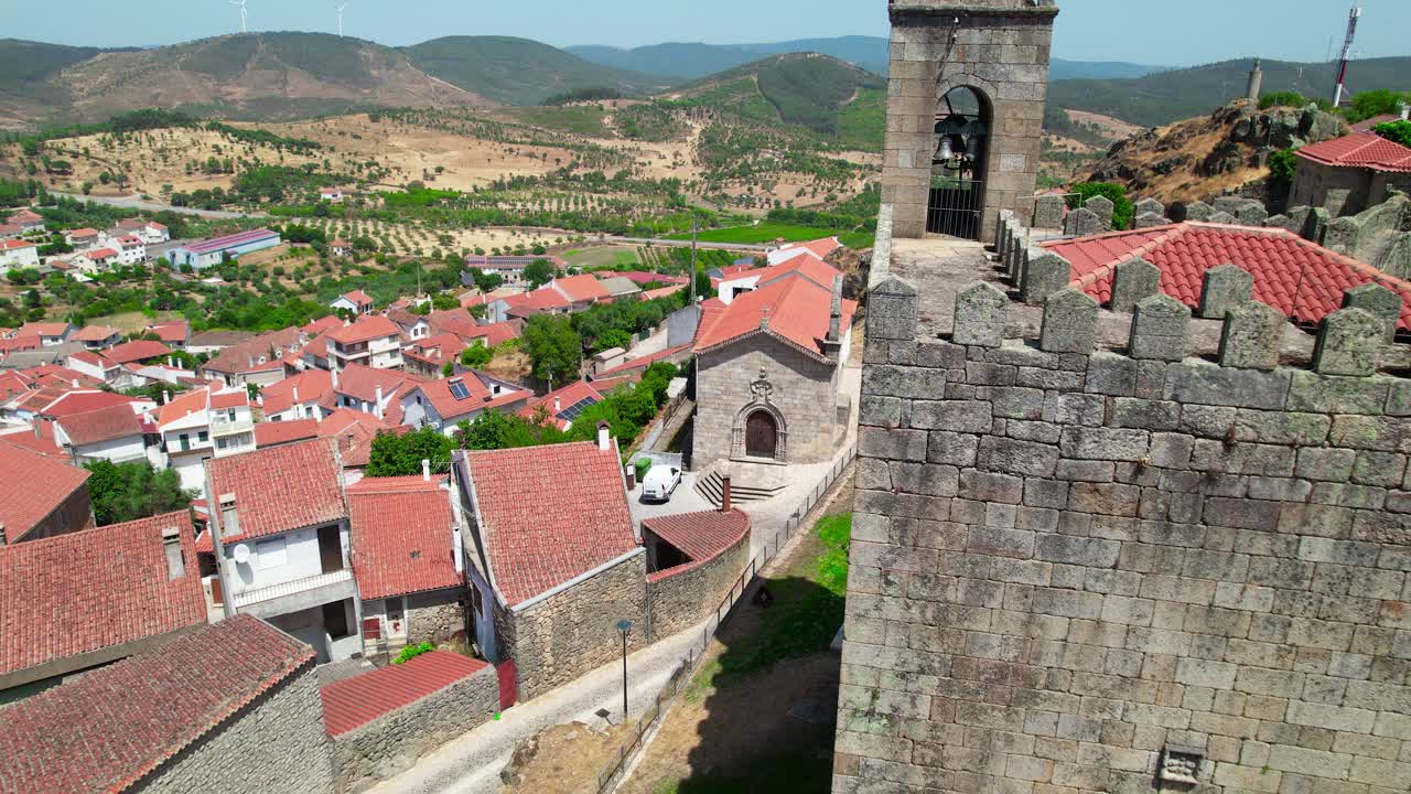 Aerial View of Misericórdia Church and castle of Penamacor, Guarda district, Portugal