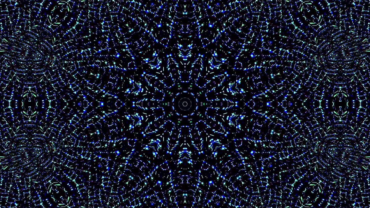 light wave abstract dots set blue color kaleidoscope black background