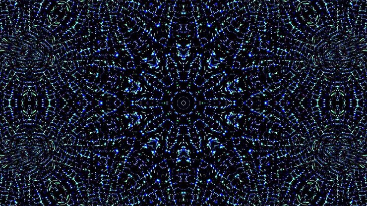 light wave abstract dots set blue color kaleidoscope black background