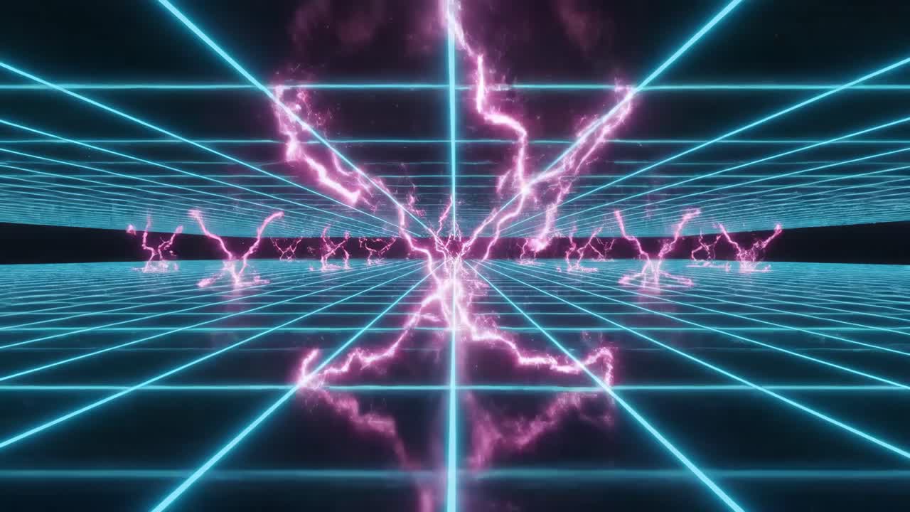Neon Grid with Lightning