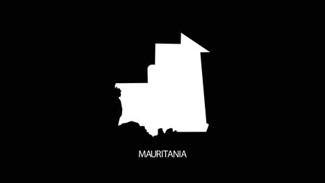 digital revealing and zooming in on mauritania country map alpha video with country name revealing background | mauritania country map and title revealing alpha video for editing template conceptual