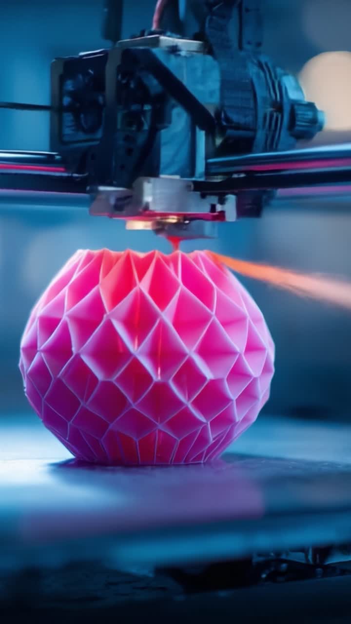 A Stunning Close-Up of a 3D Printer Creating a Pink Geometric Sculpture: A Visual Journey through Art and Technology