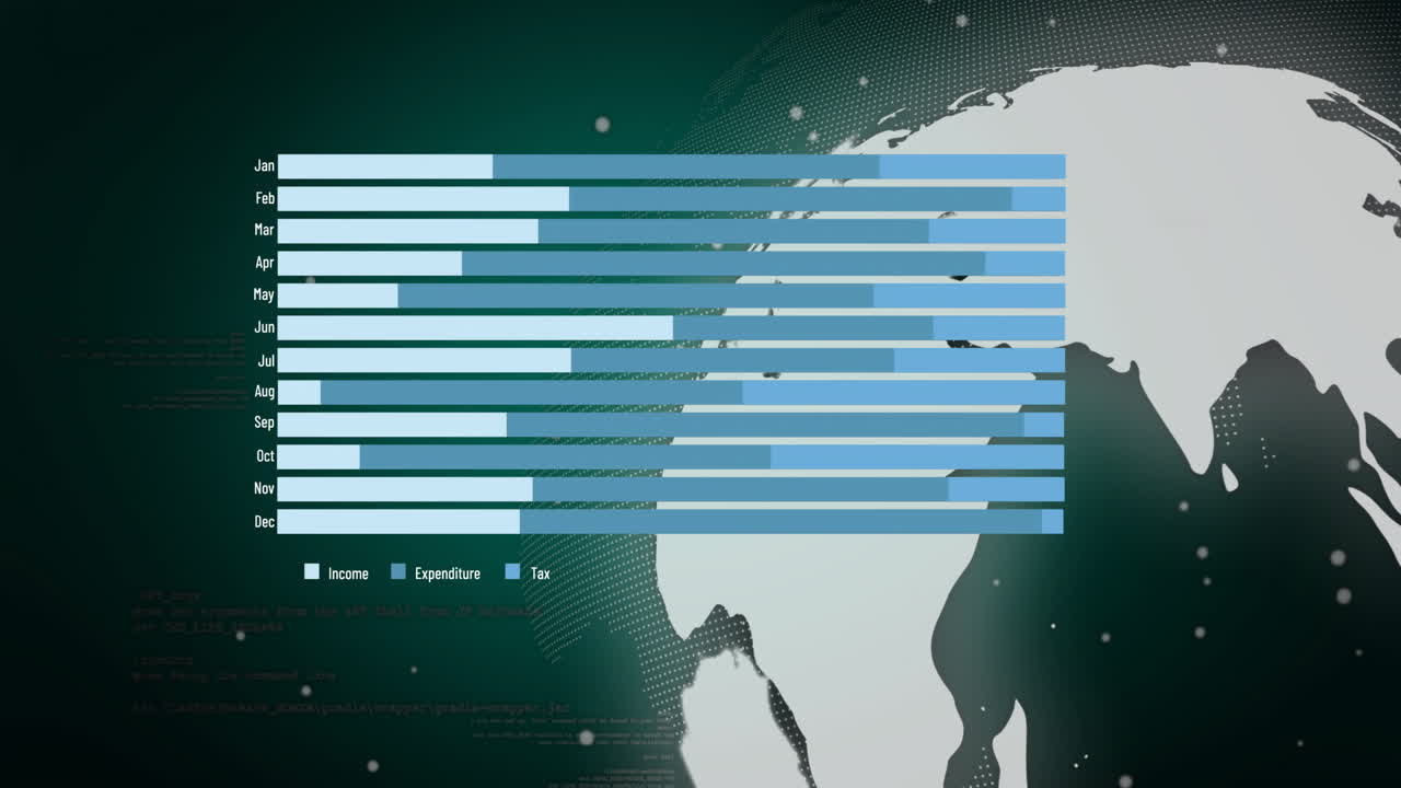 전 세계에 걸쳐 디지털 데이터 처리의 애니메이션
