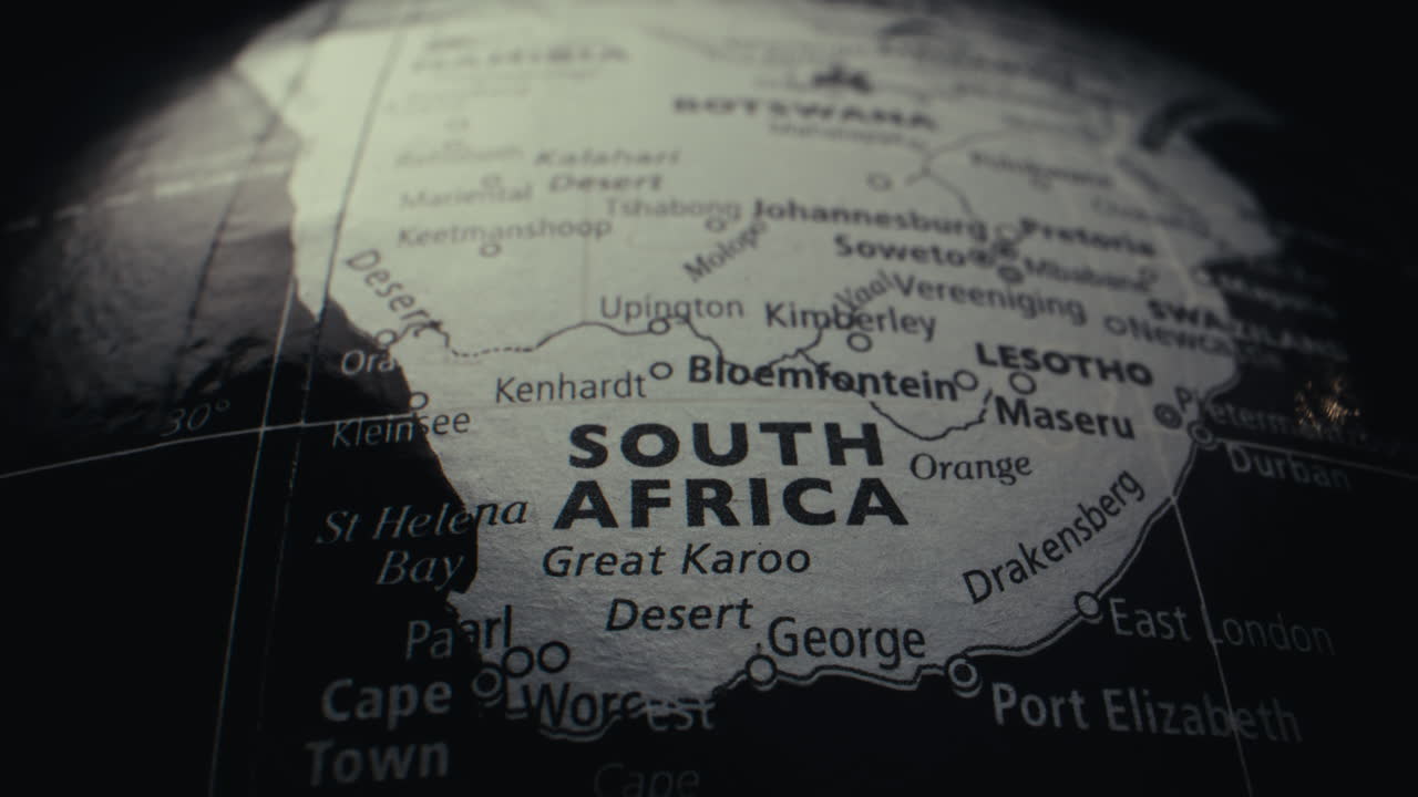 Close-up of a World Globe Focusing on South Africa