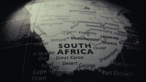 close-up of a world globe focusing on south africa
