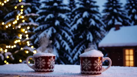 cozy winter evening with hot drinks