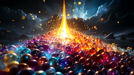 vibrant eruption of colorful orbs creating a mesmerizing visual display