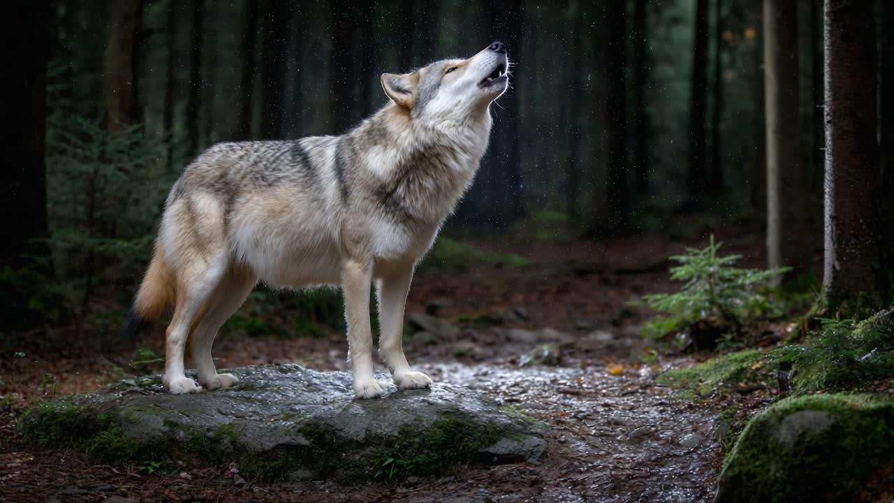 A Majestic Wolf Howling in the Enigmatic Forest: Captivating Moments from Nature's Wilderness Captured in Stunning Detail and Artistic Essence