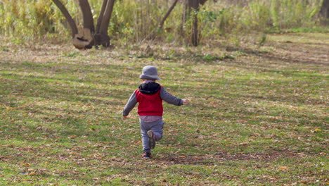 Energischer-Kleiner-Junge,-Der-Durch-Ein-Feld-In-Einen-Wald-Läuft