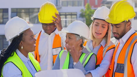 meeting, frustrated or architects on construction