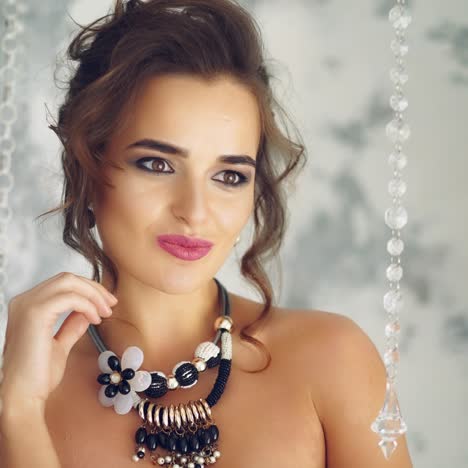 woman in dress in luxurious interior