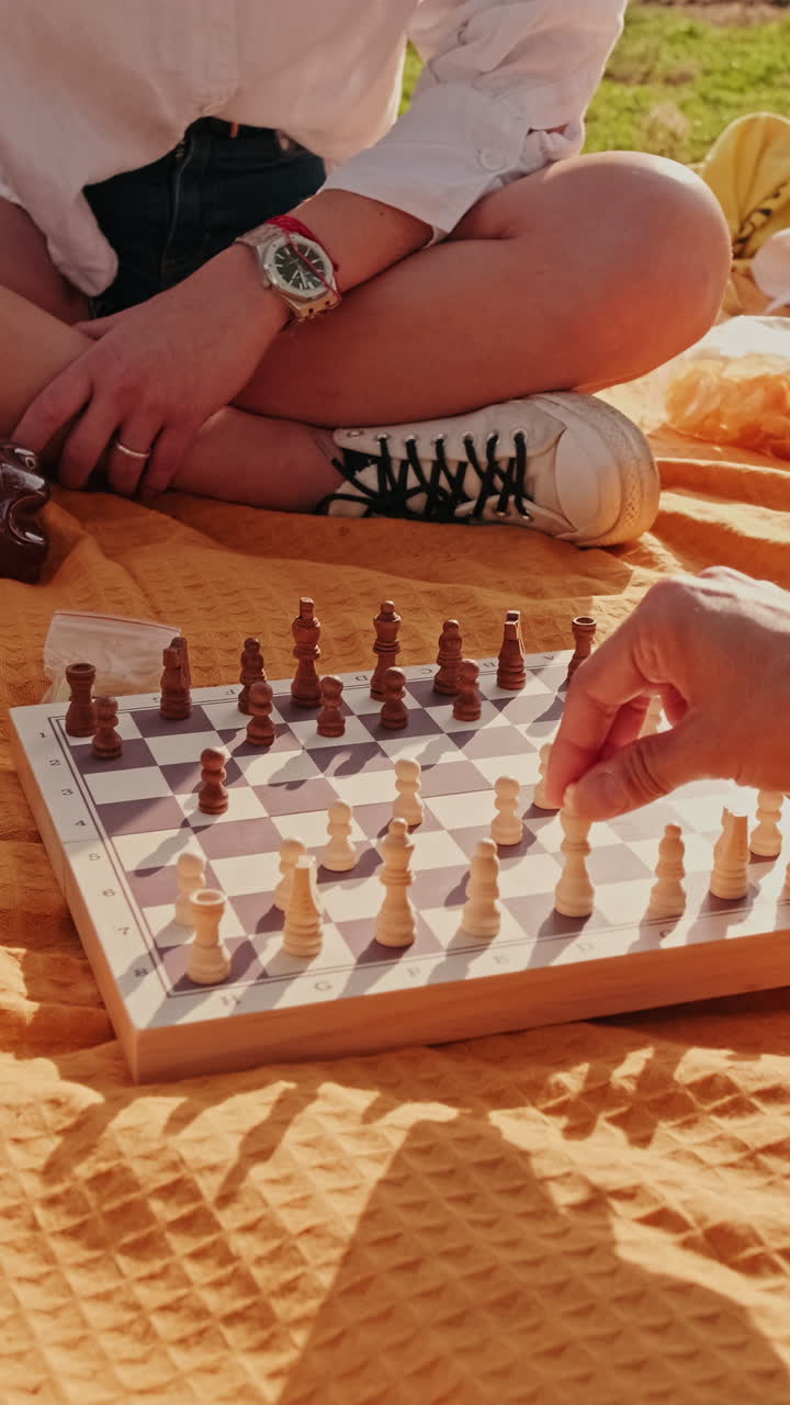 Friends Playing Chess at a Picnic