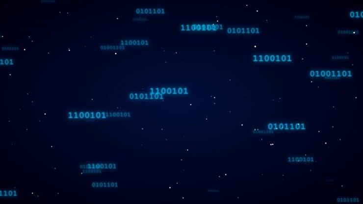 Digital Binary Code Floating in Dark Cyberspace Background