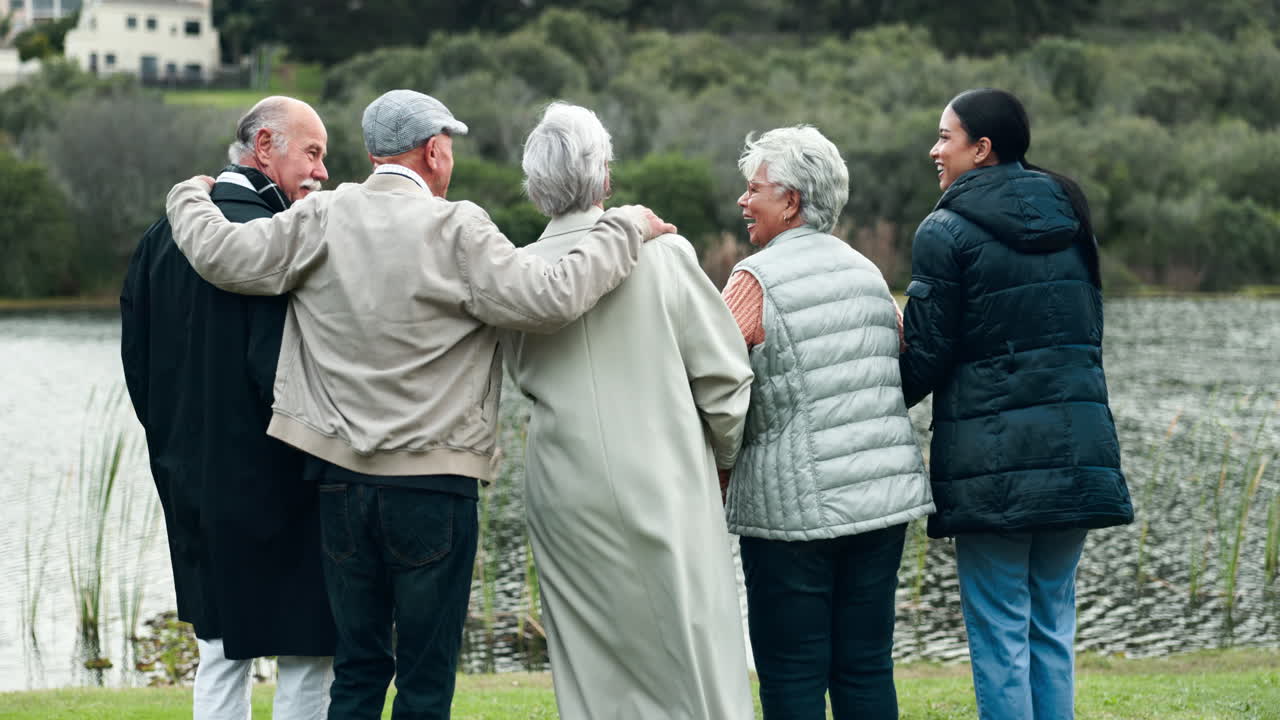 Group of elderly people enjoying time together outdoors