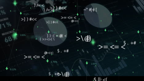 Animation of financial data processing on black background