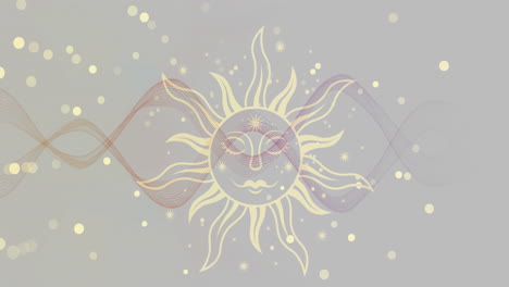 sun with rays and abstract waves, animation of celestial theme