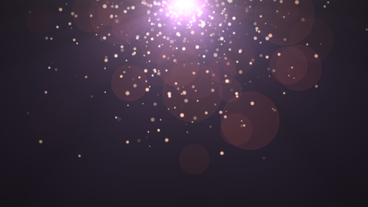 Fly gold big and small particles with round bokeh