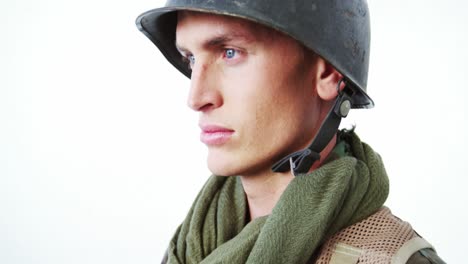 serious solider in military uniform