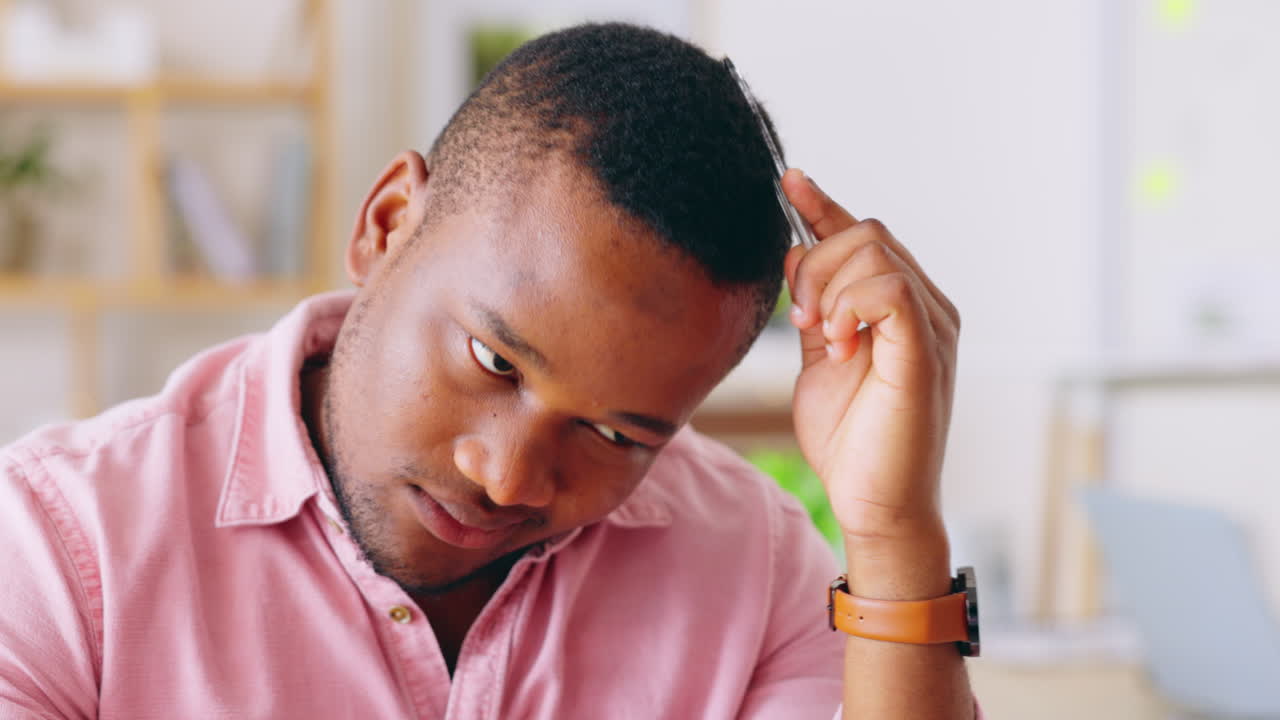 Entrepreneur, ideas and black man thinking