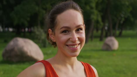 smiling woman in park