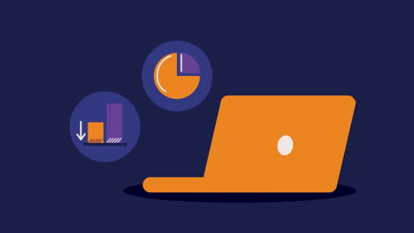 statistics infographic with laptop animation