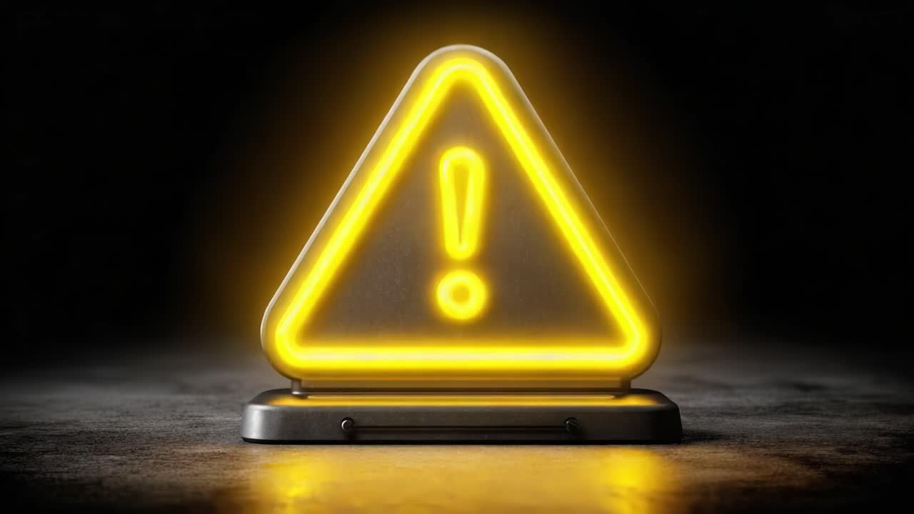 A Bright Yellow Warning Sign Illuminated Against a Dark Background, Capturing Attention with a Bold Exclamation Mark Symbolizing Caution and Alertness in Various Situations