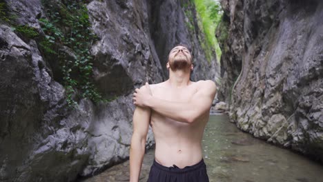 young man exercising in nature.