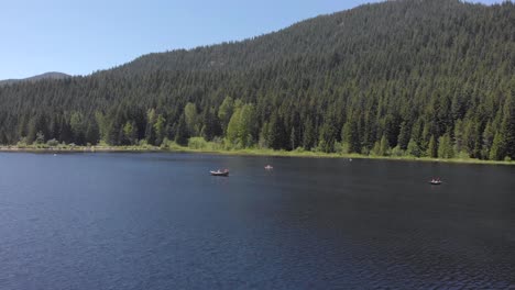 aerial footage above mountain lake