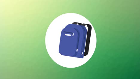 digital animation of school bag icon over white circular banner against green background