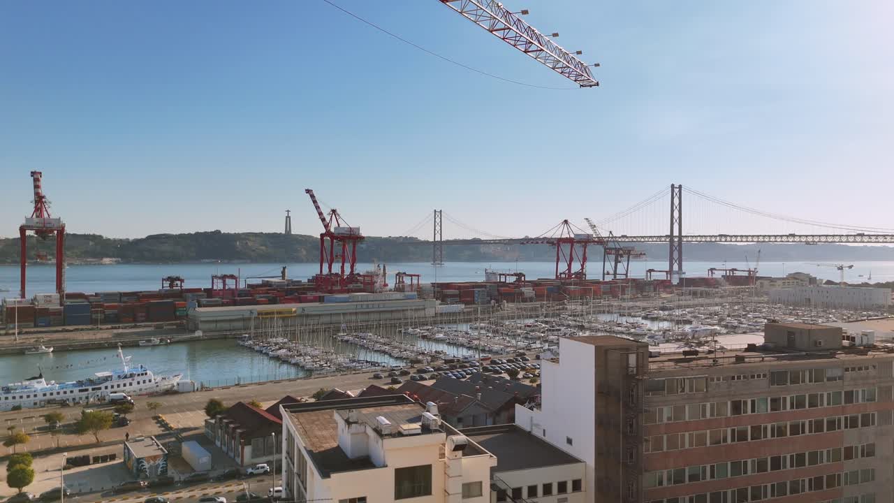 Aerial View of Lisbon Harbor and Bridge