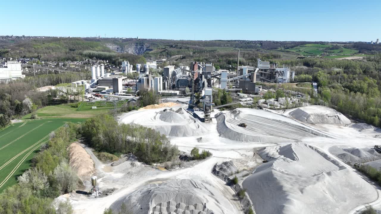 Open pit mining in Wulf rath, lime stone, raw material, digging excavating mining. Aerial drone view