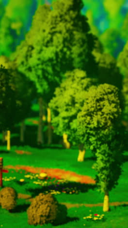 un bosque en miniatura con árboles verdes y un camino