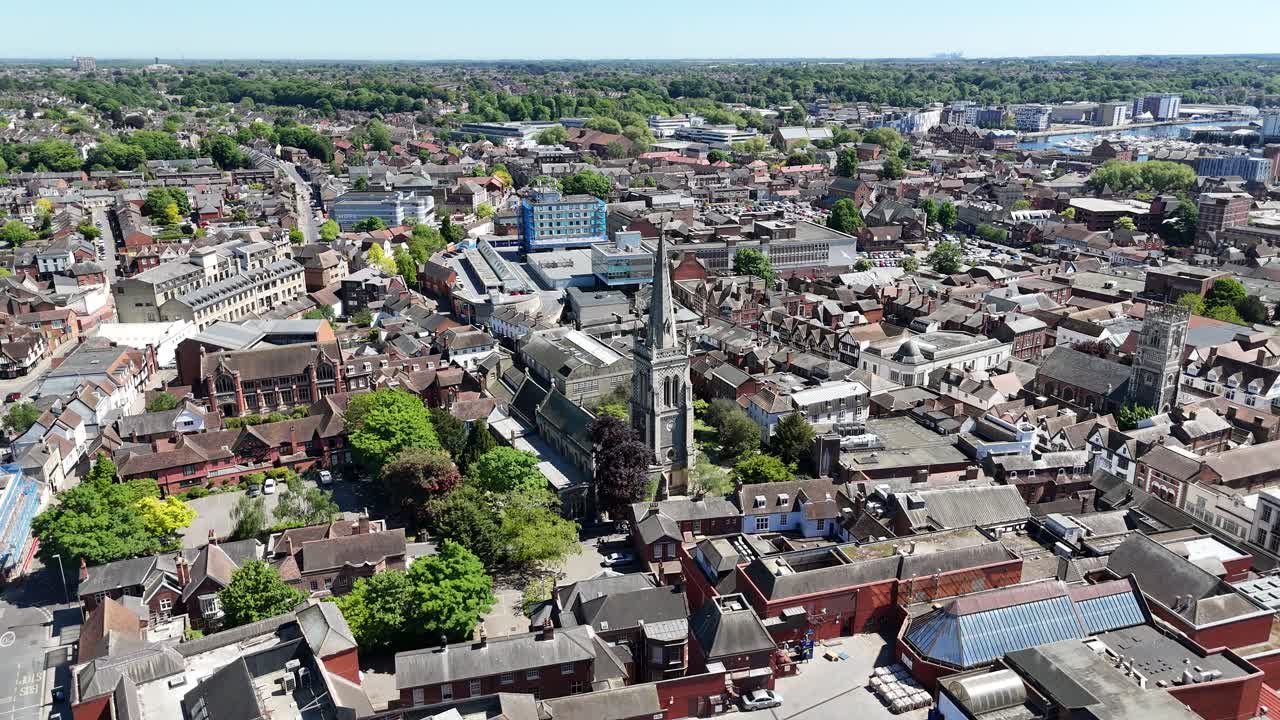 Ipswich Town centre UK drone,aerial high angle establishing view