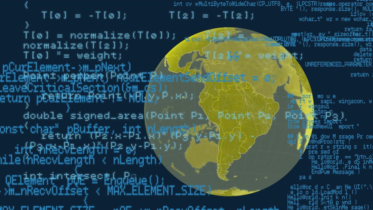 전 세계에 걸쳐 디지털 데이터 처리의 애니메이션