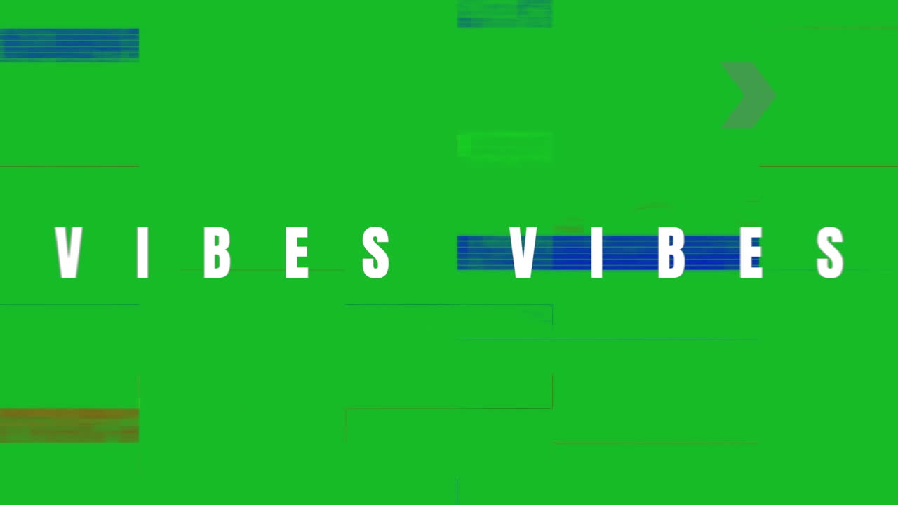 Animation of vibes text over shapes on green background