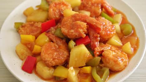 Stir-fried-sweet-and-sour-with-fried-shrimp-on-plate---Asian-food-style