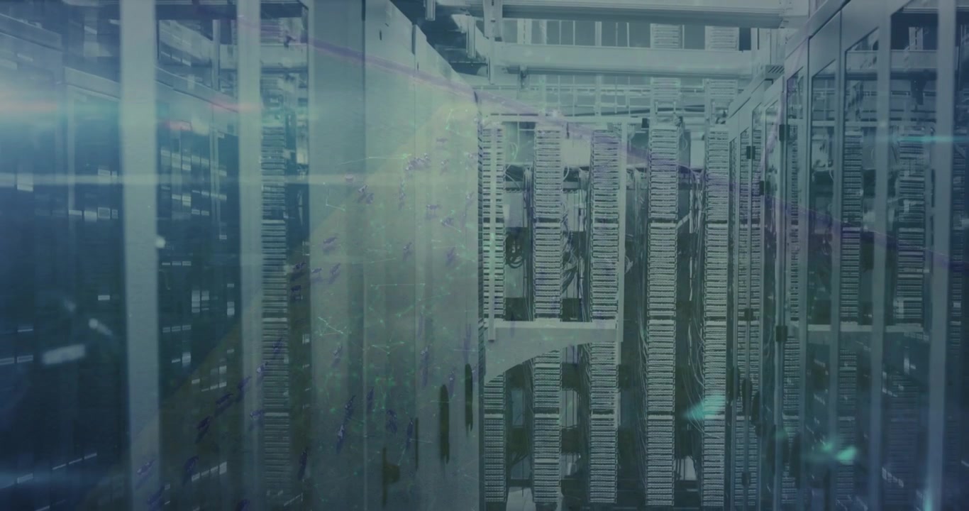 Digital Data Flow and Network Activity in a Server Room