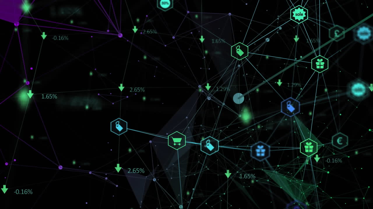 animación de puntos conectados sobre puntos conectados con números cambiantes contra un fondo negro