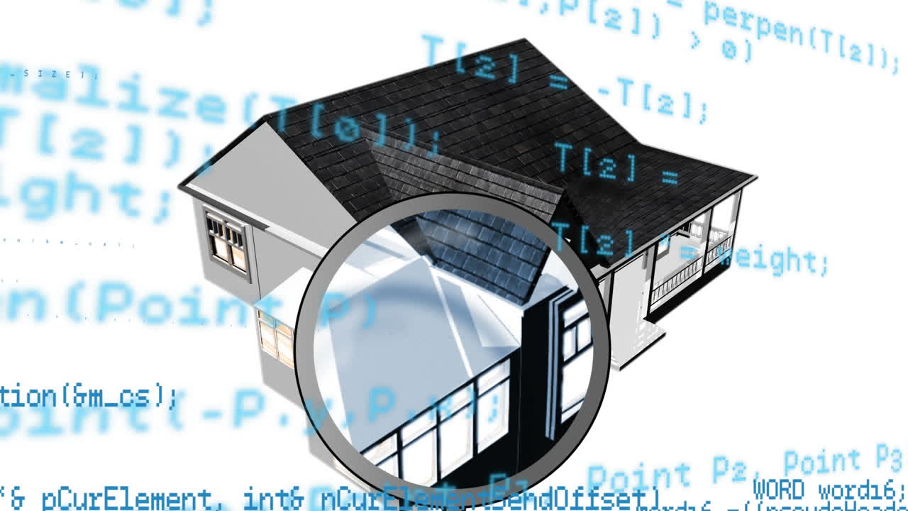 정보와 집의 건축 그림을 보여주는 인터페이스의 애니메이션