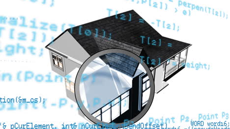 animation of interface showing information and architectural drawing of house