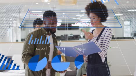 animation of data processing over diverse business people at office