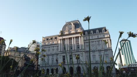 panoramic at kirchner cultural center and luna park theatre of buenos aires city argentina over spring flowers landscape