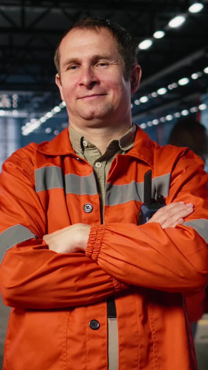 Vertical Video Portrait of technician oversees metal fabrication during production