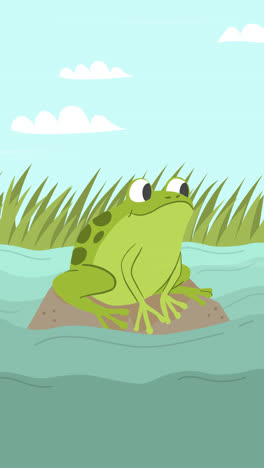 Eine-Animation-Einer-Niedlichen-Froschillustration-Im-Flachen-Design