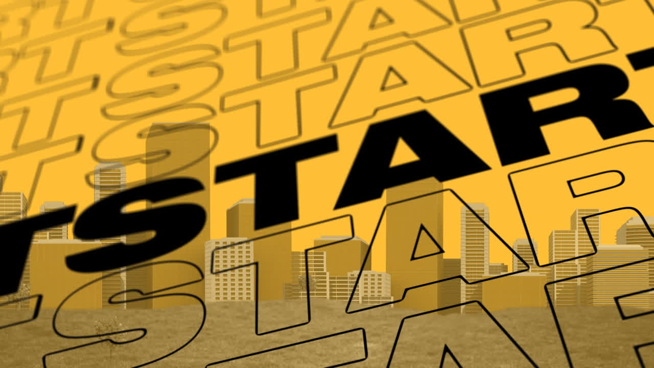 animación del texto de inicio sobre el paisaje urbano