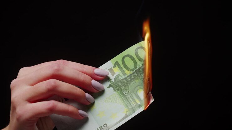 verbrennung von 100 euro-banknoten